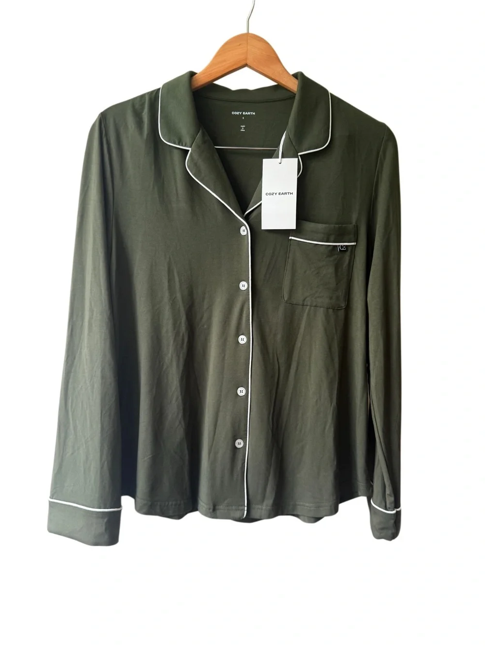 Cozy Earth Bamboo Stretch-Knit Long Sleeve Pajama Top in Olive - Size S - NWT - Picture 3 of 3